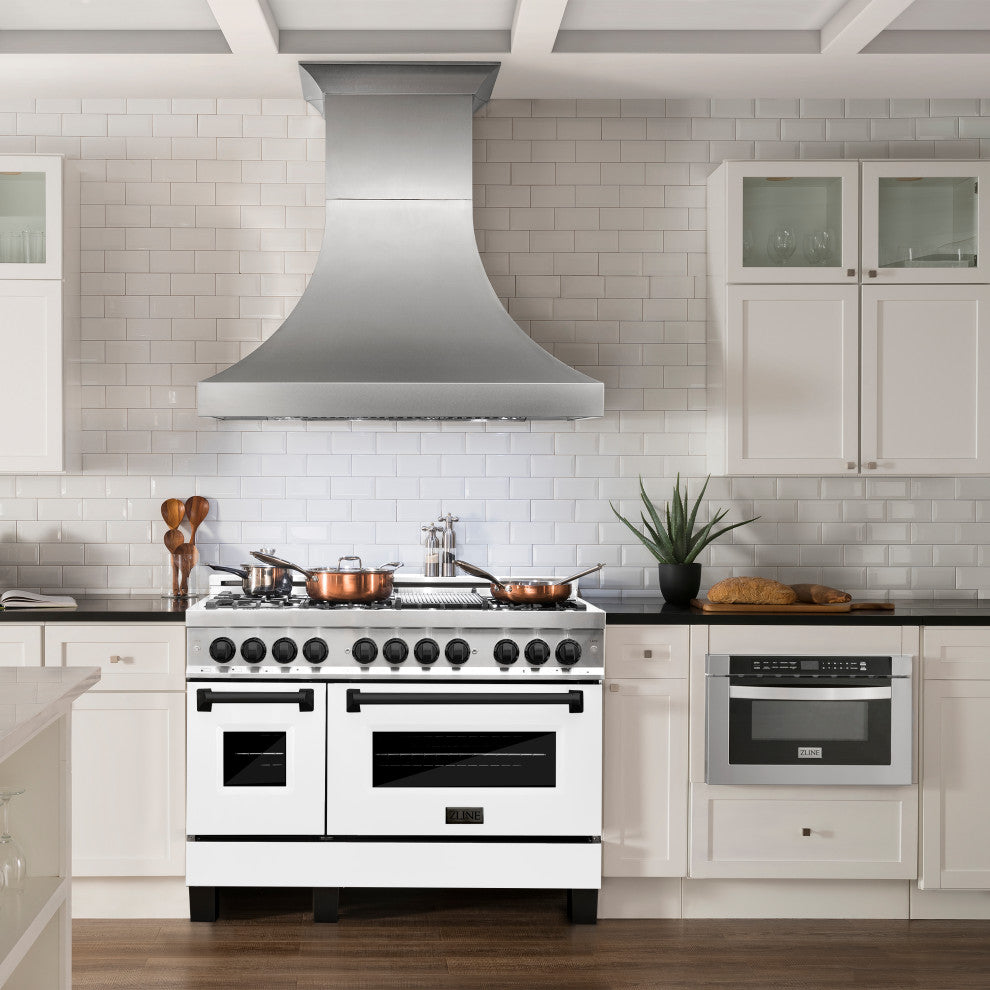 ZLINE 48" Dual Fuel Range, Stainless With White Matte Door RAZ-WM-48-MB