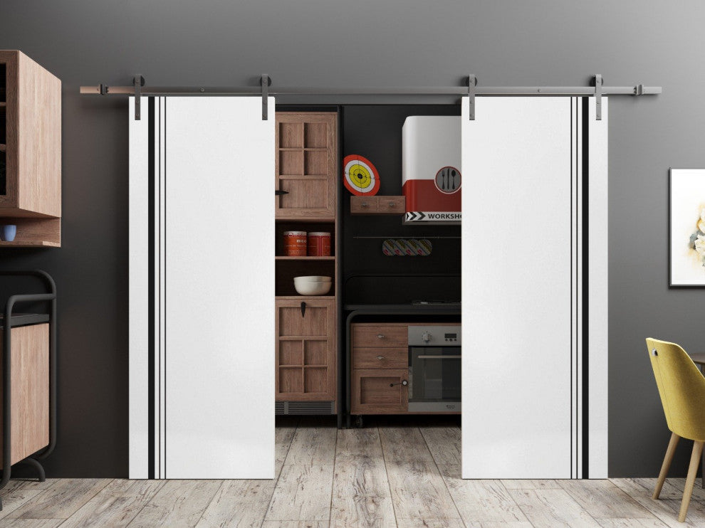 Sturdy Double Barn Door 64 x 80 with | Planum 0011 White Silk with  | 13FT