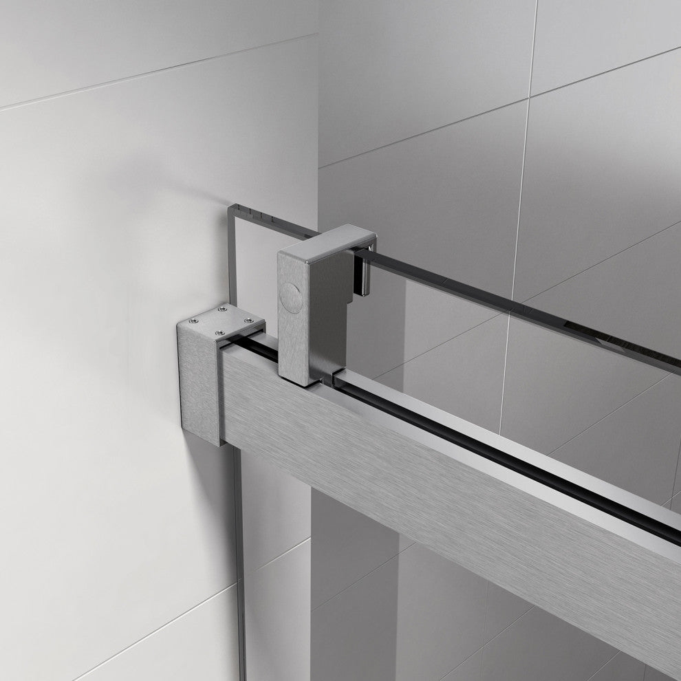 60 in. W x 76 in. H Single Sliding Frameless Shower Door With Buffer, Matte Black