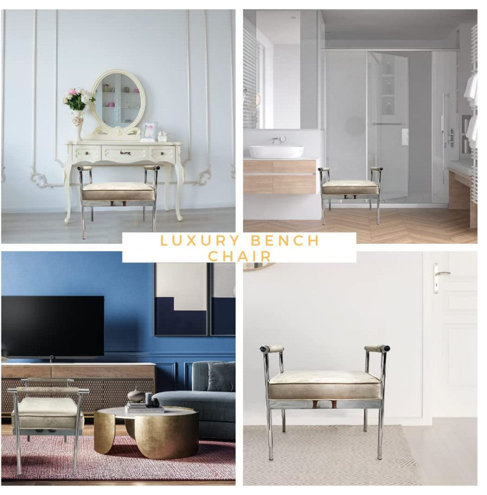 First of a Kind Modern champagne Seating Bench With arms for Living Room