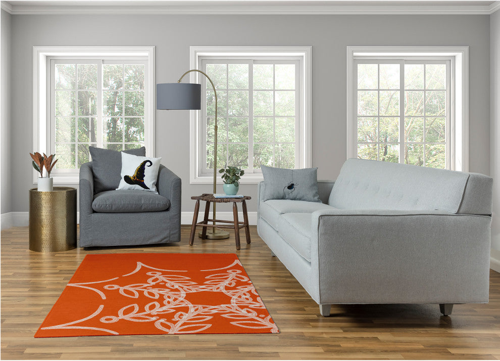 Web Art Halloween Design Chenille Area Rug, Orange, 4'x6'