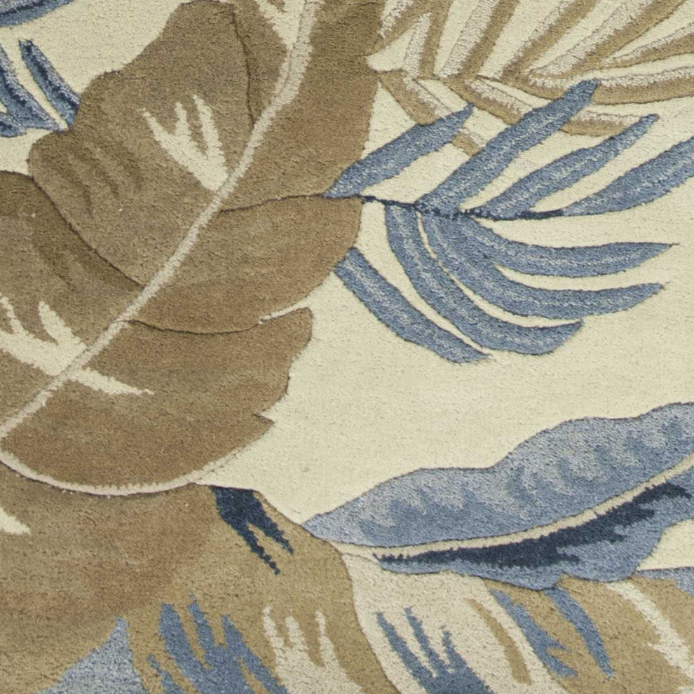 HomeRoots 2' x 8' Ivory or Blue Leaves Wool Runner Rug