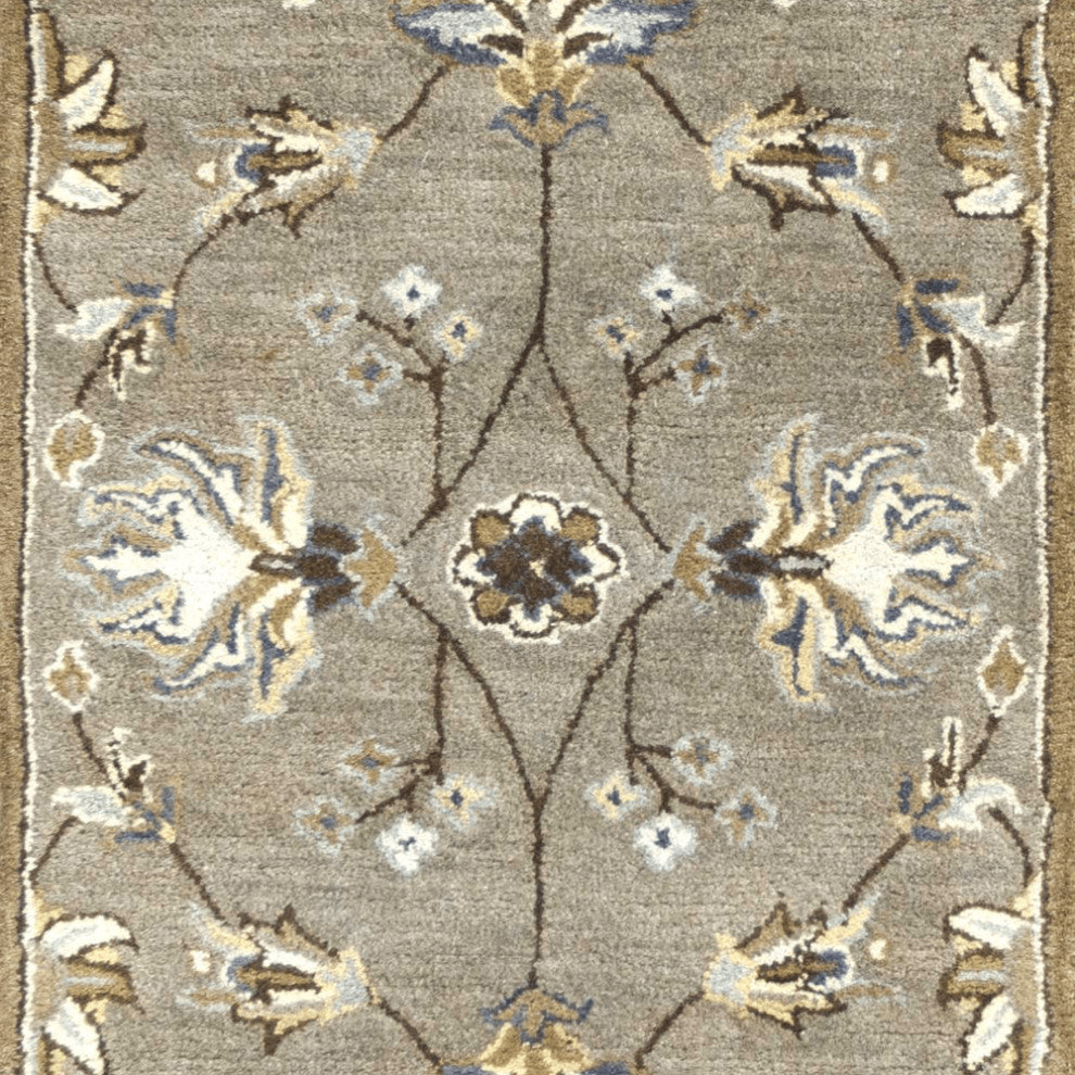 7' Grey Hand Tufted Wool Traditional Floral Indoor Area Rug