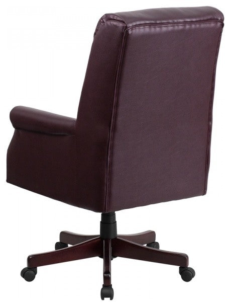 High Back Pillow Back Leather Executive Swivel Office Chair, Burgundy
