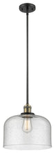 1-Light X-Large Bell 12" Pendant, Black Antique Brass, Glass: Seedy