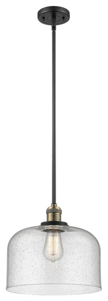 1-Light X-Large Bell 12" Pendant, Black Antique Brass, Glass: Seedy