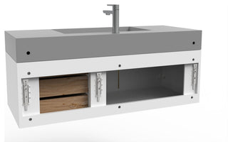 CastelloUSA Amazon 48" Wall Mounted Vanity Set, White, Gray Top, Gold Handles