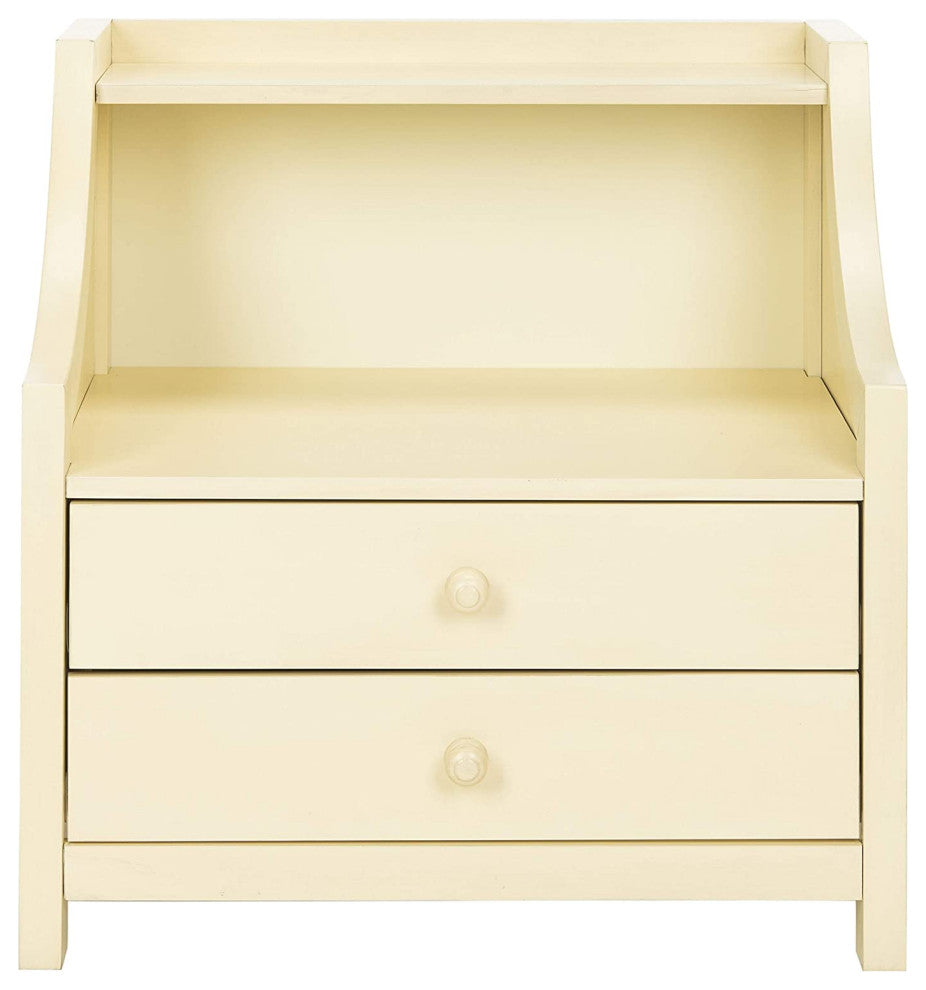 Unique Nightstand, 2 Drawers and Rectangular Top With Curved Accents, White
