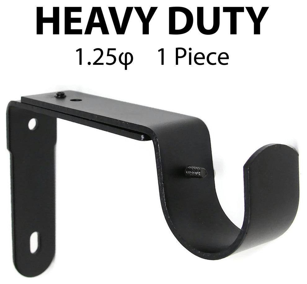 Curtain Rod Bracket, Adjustable, Fits 1 1/4" Rod, Set of 2, Black, Single