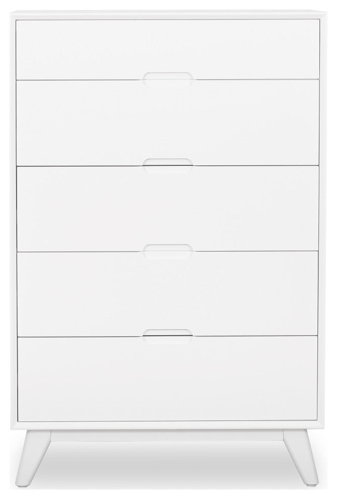 Modern High Chest Dresser With Goove Handles, White