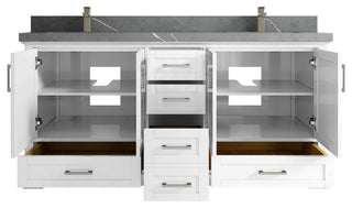 Boston 72 Double Sink Bath Vanity in White 2" Piatra Gray