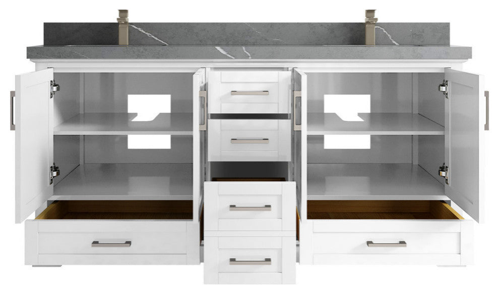 Boston 72 Double Sink Bath Vanity in White 2" Piatra Gray