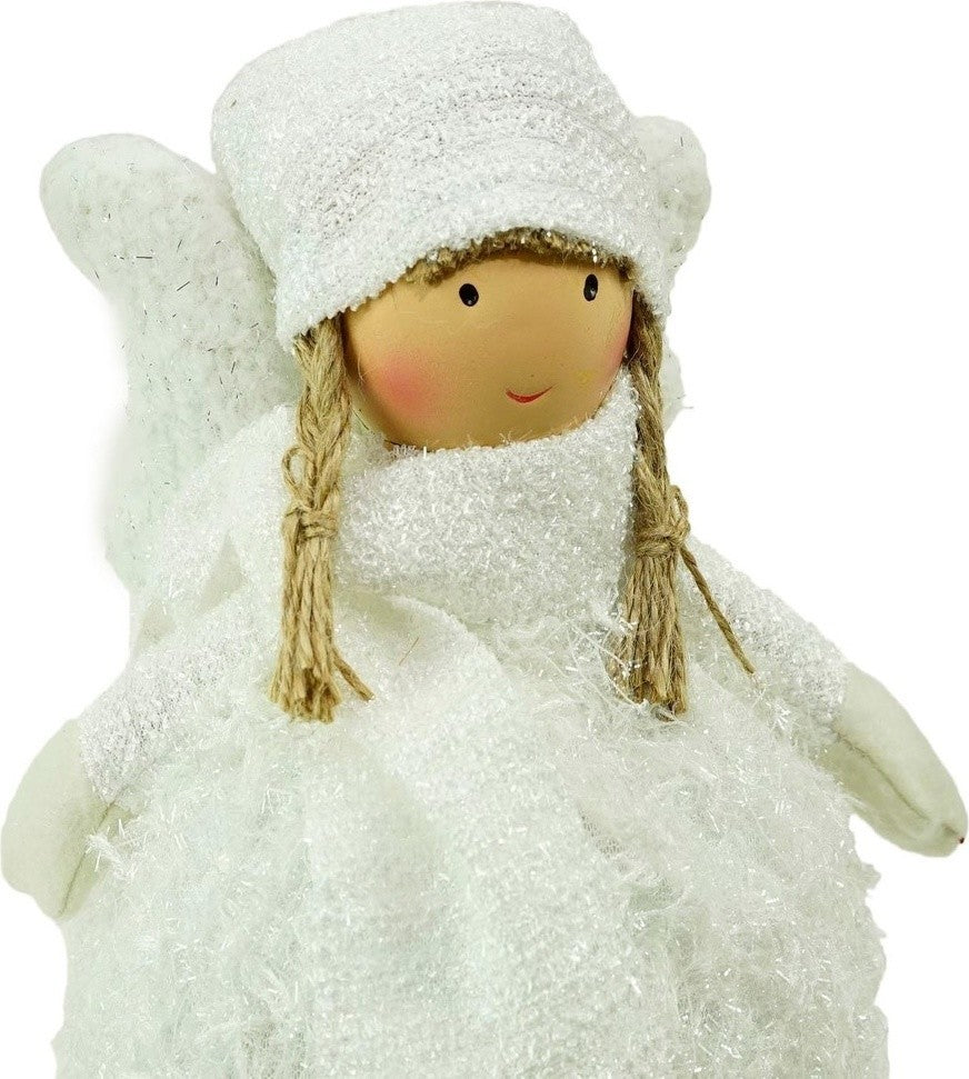 24" Snowy Woodlands Plush White Angel Bobble Girl Christmas Figure