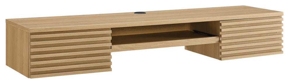 Render Wall Mount Wood Office Desk, Oak