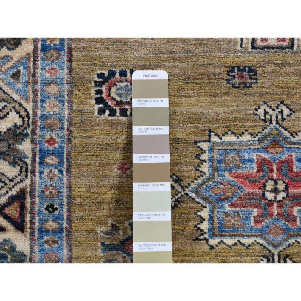Green Hand Knotted Afghan Super Kazak Geometric Medallion Wool Rug, 2'9"x7'7"