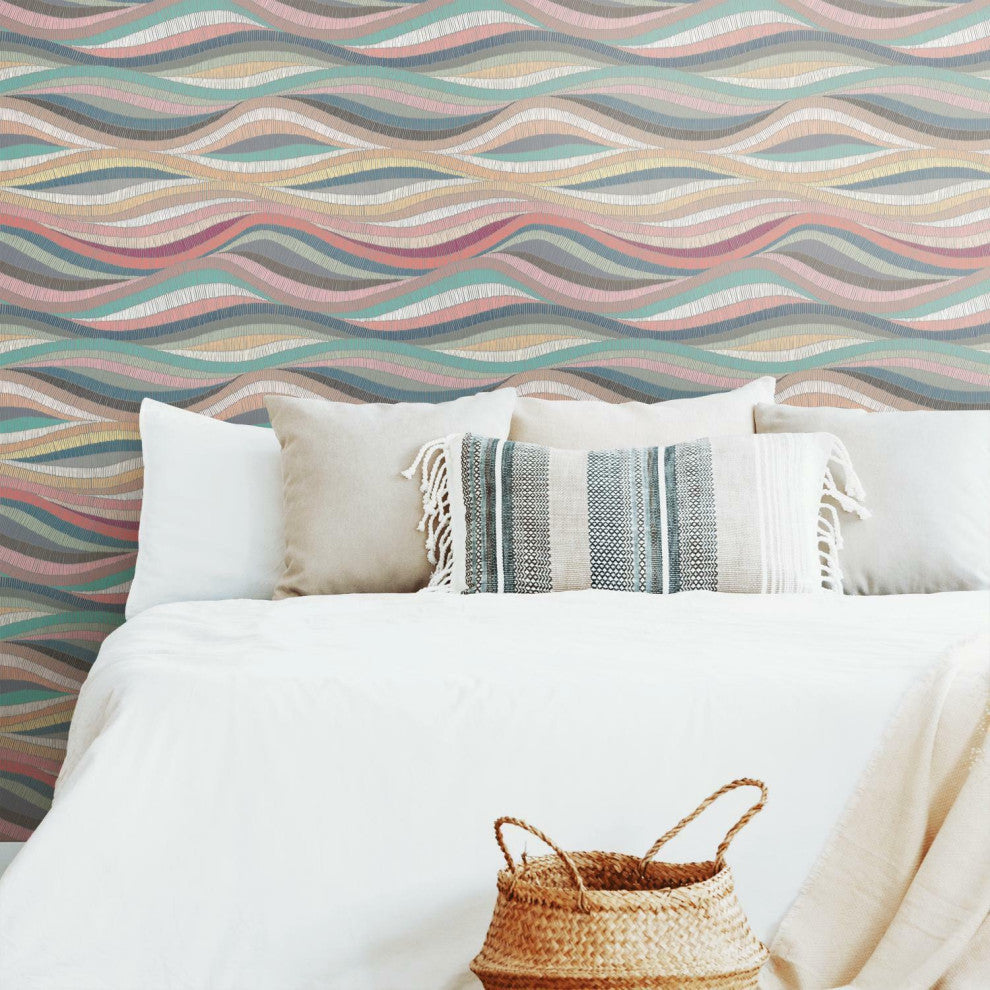 Pink & Teal Mosaic Waves Peel & Stick Wallpaper