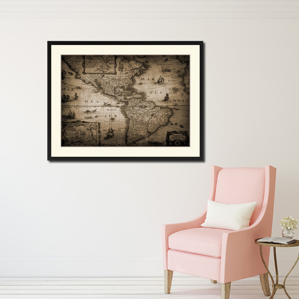 America Vintage Sepia Map Canvas Print, 28"x37"