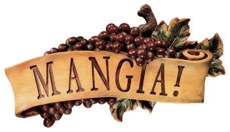 Italian Eat Mangia Tuscan Kitchen Grapes Wall Sculpture Decor