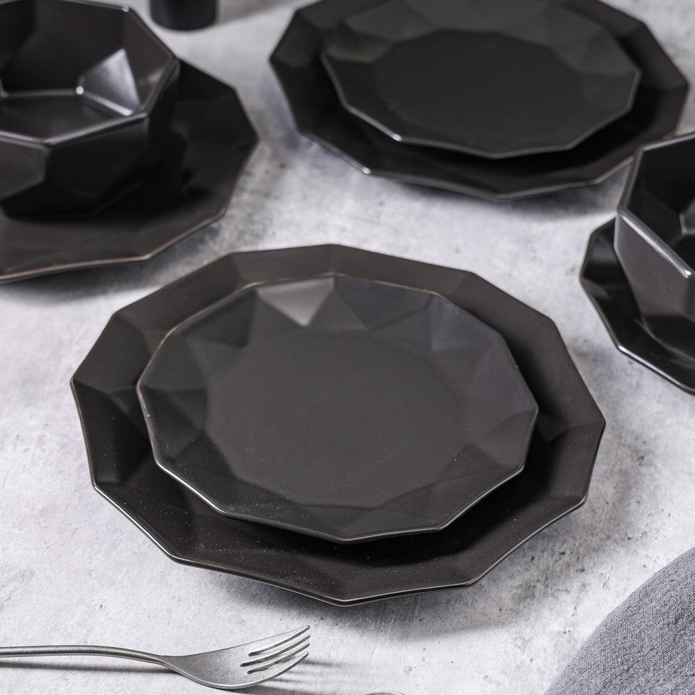 Stone Lain Jamie Porcelain 16 Piece Dinnerware Set, Black