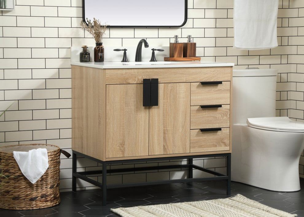 Home Living 22" Modern Mango Wood-Light Bathroom Vanity
