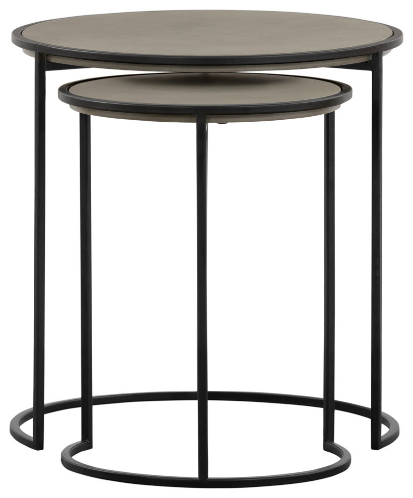 Rina Concrete and Black Metal 2-Piece Nesting End Table Set