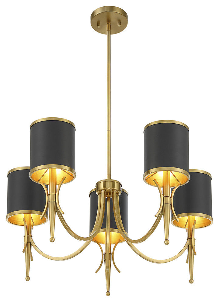 Quincy 5-Light Chandelier, Matte Black With Warm Brass Accents
