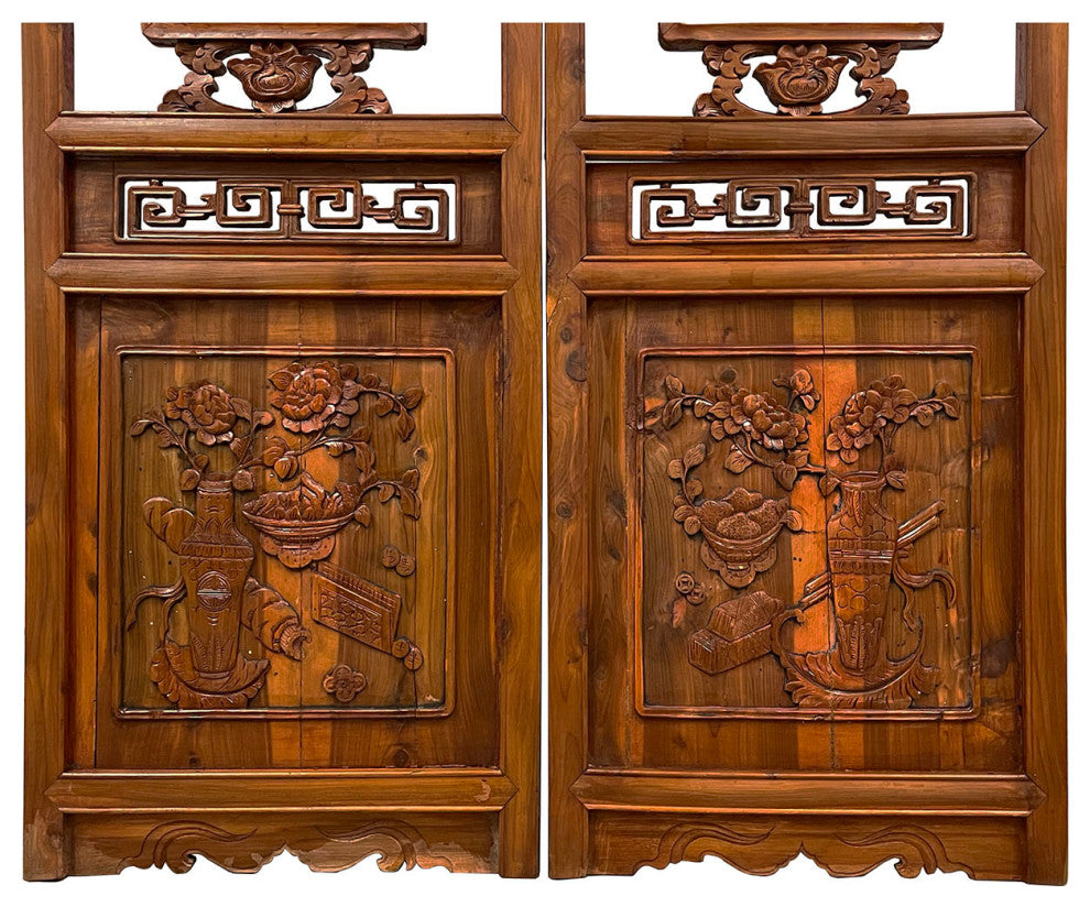 Consigned Antique Chinese Carved Wooden Window Panels Wall Arts - a Pair