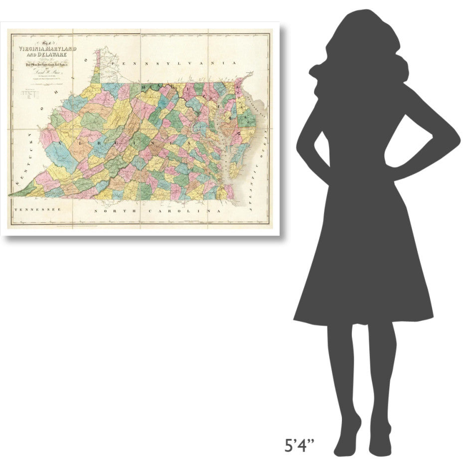 "Map of Virginia, Maryland and Delaware, 1839" Print by David H. Burr, 42"x32"