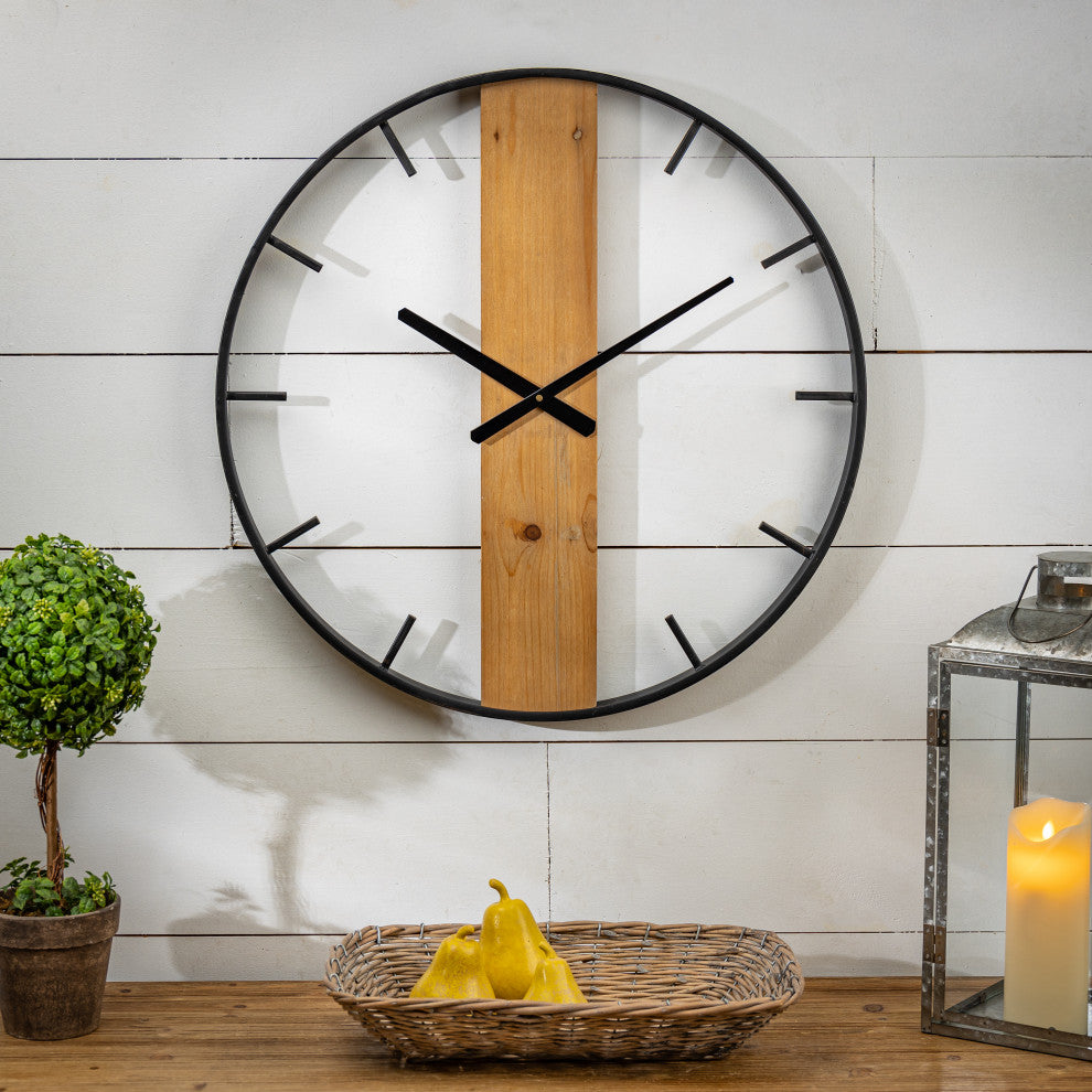 24"Metal and Wood Wall Clock