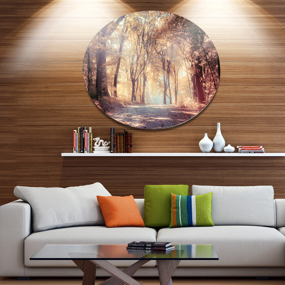 Golden Autumn Beautiful Forest, Landscape Disc Metal Artwork, 38"