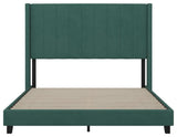 Bianca Upholstered Platform Bed w/Vertical Stitched Wingback Headboard, Emerald Velvet, Queen