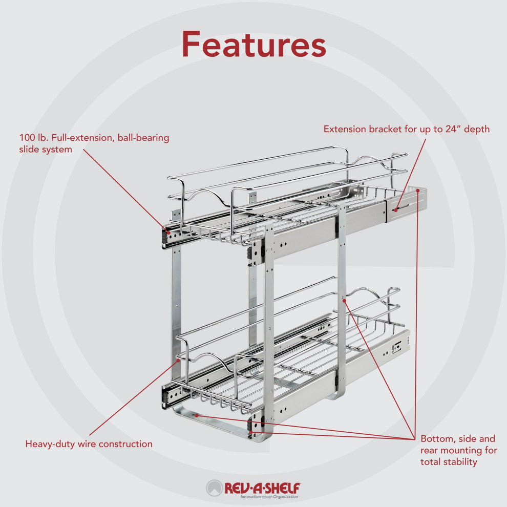 Two-Tier Bottom Mount Pull Out Steel Wire Organizer, 9"