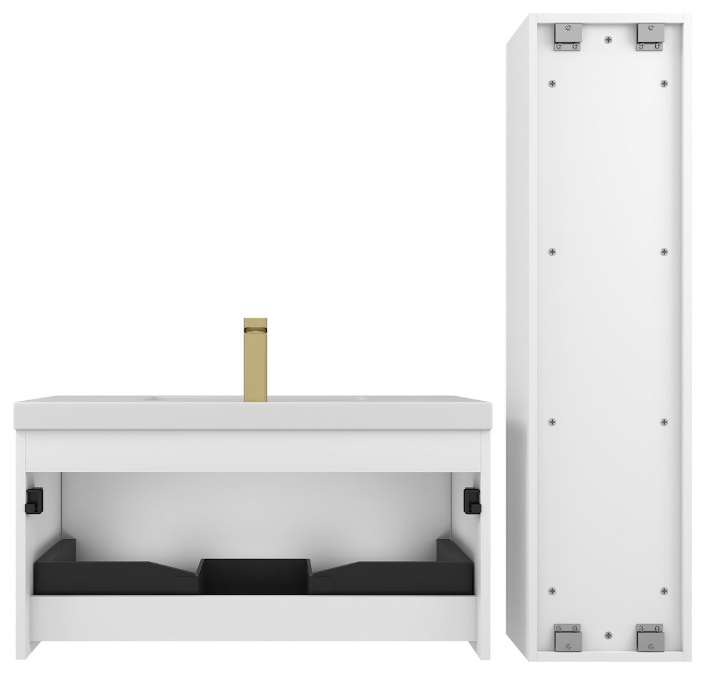 Floating Bathroom Vanity with Sink, Wall Mounted Vanity, White, 36" W/ Sink, Side Cabinet
