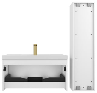 Floating Bathroom Vanity with Sink, Wall Mounted Vanity, White, 36" W/ Sink, Side Cabinet