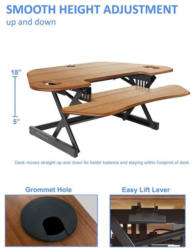 Rocelco 46" Adjustable Corner Desk Converter w/Monitor Stand BUNDLE Teak
