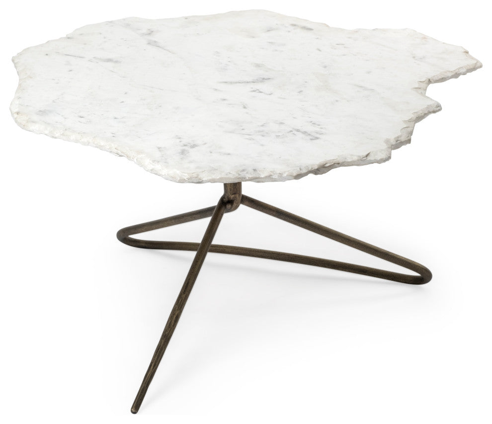 Pinera White Marble w/Antiqued Gold Metal Base Coffee Table