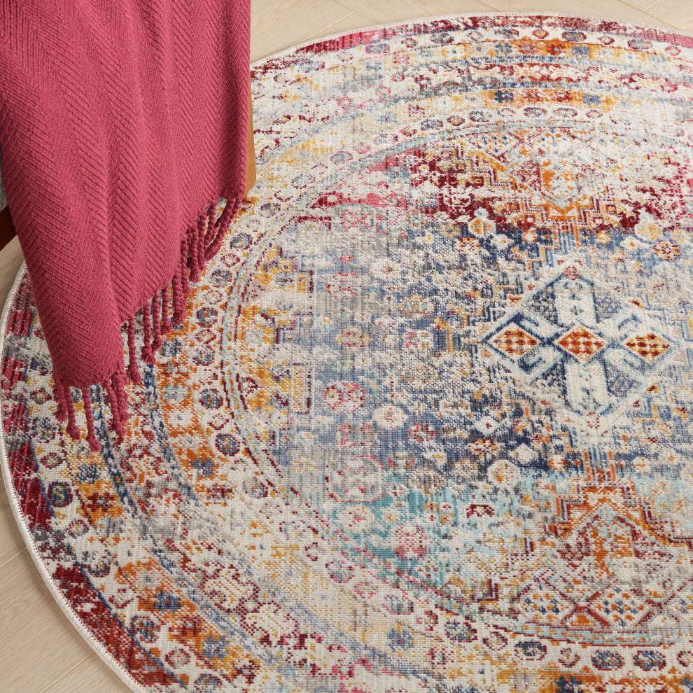 Nourison Vintage Kashan 4' x Round Multicolor Vintage Indoor Area Rug