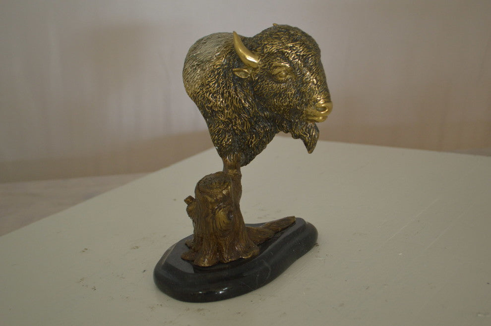 Bison Head Bronze Statue -  Size: 8"L x 5"W x 9"H.