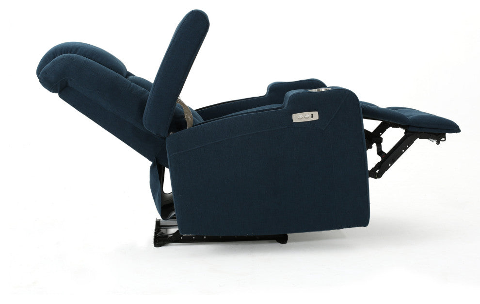 GDF Studio Everette Navy Blue Power Recliner With Arm Storage and USB Cord
