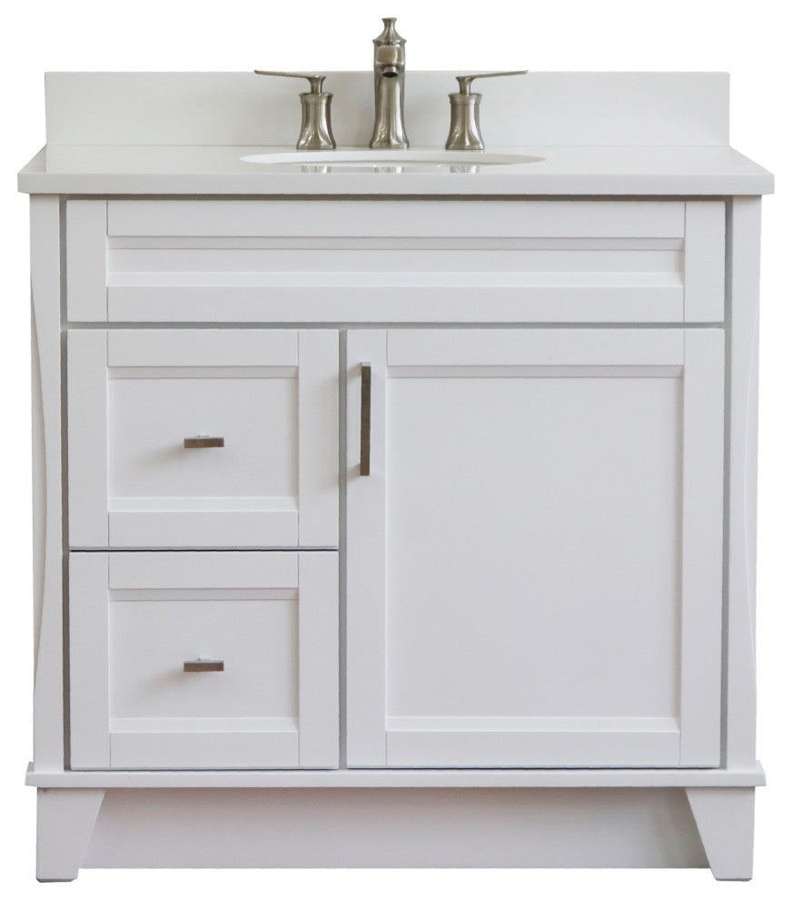 37" Single Sink Vanity, White Finish With White Engineered Stone Top