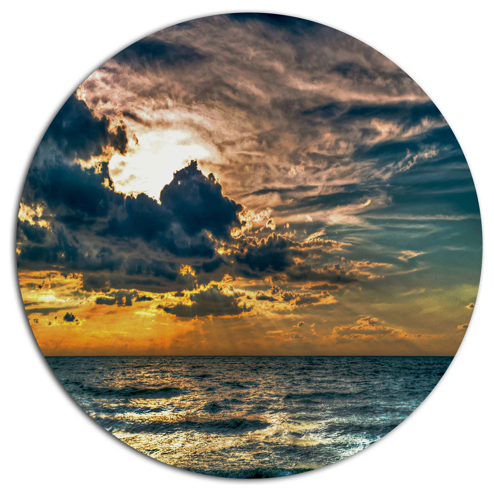 Sun Break Over Blue Ocean, Seashore Disc Metal Wall Art, 11"