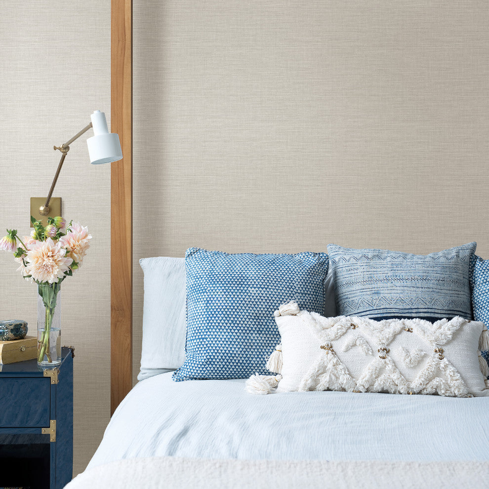 Exhale Light Gray Faux Grasscloth Wallpaper Bolt