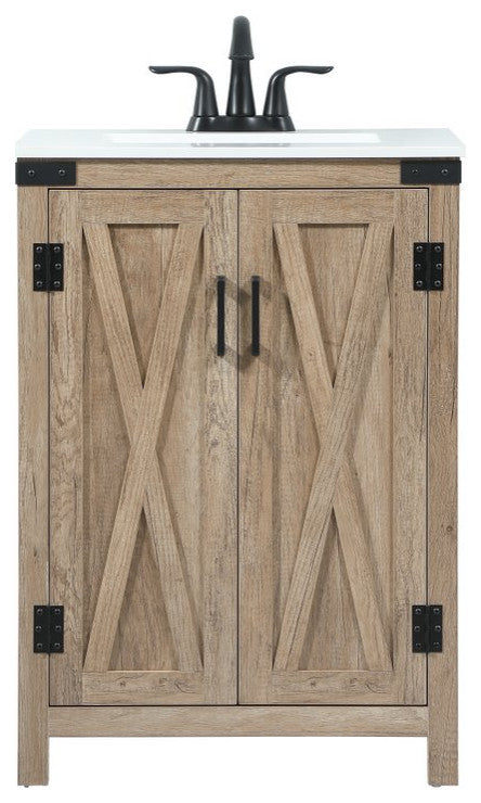 Home Living 19" Farmhouse Natural Oak-Light Bathroom Vanity