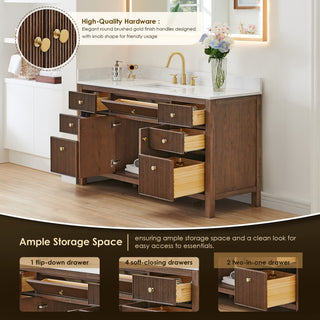 Cerrito Bathroom Vanity, Brown Brushed Oak, 60" Single, With Mirror