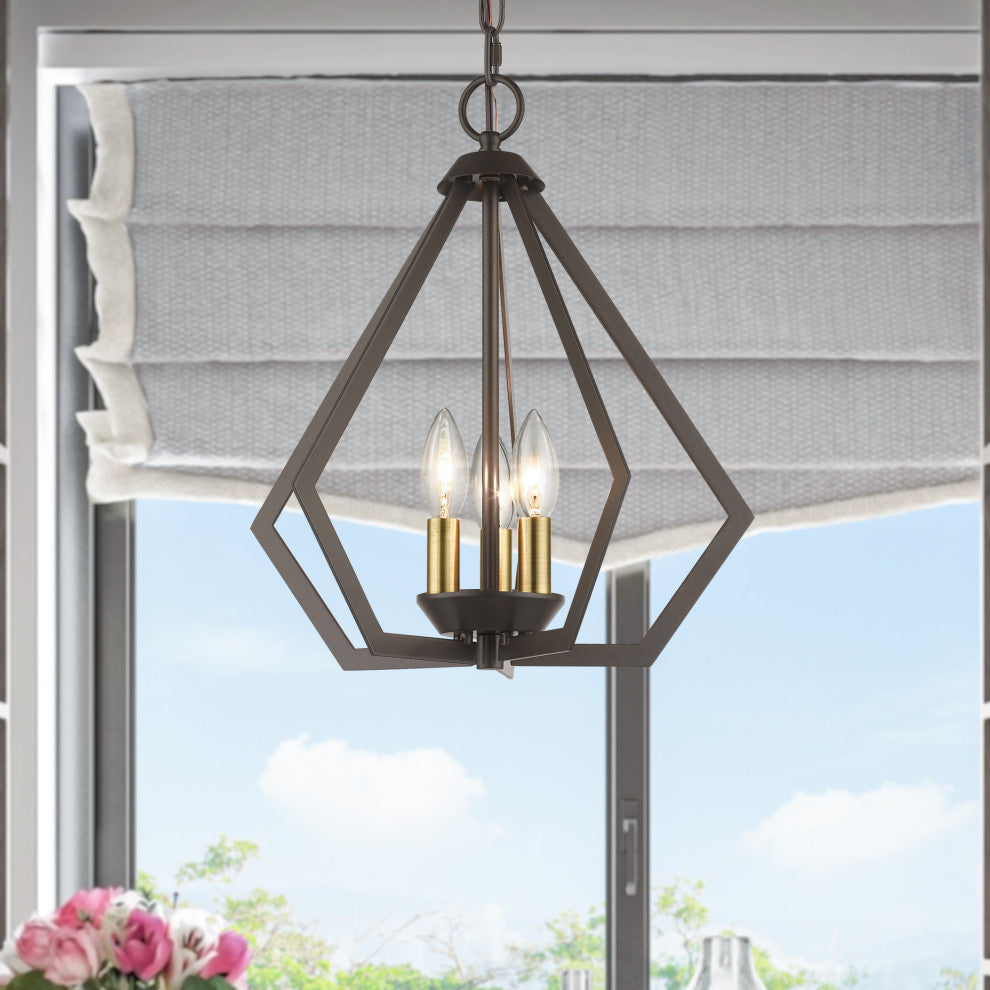Prism 3-Light English Bronze Semi-Flush/Small Pendant, Antique Brass Accents