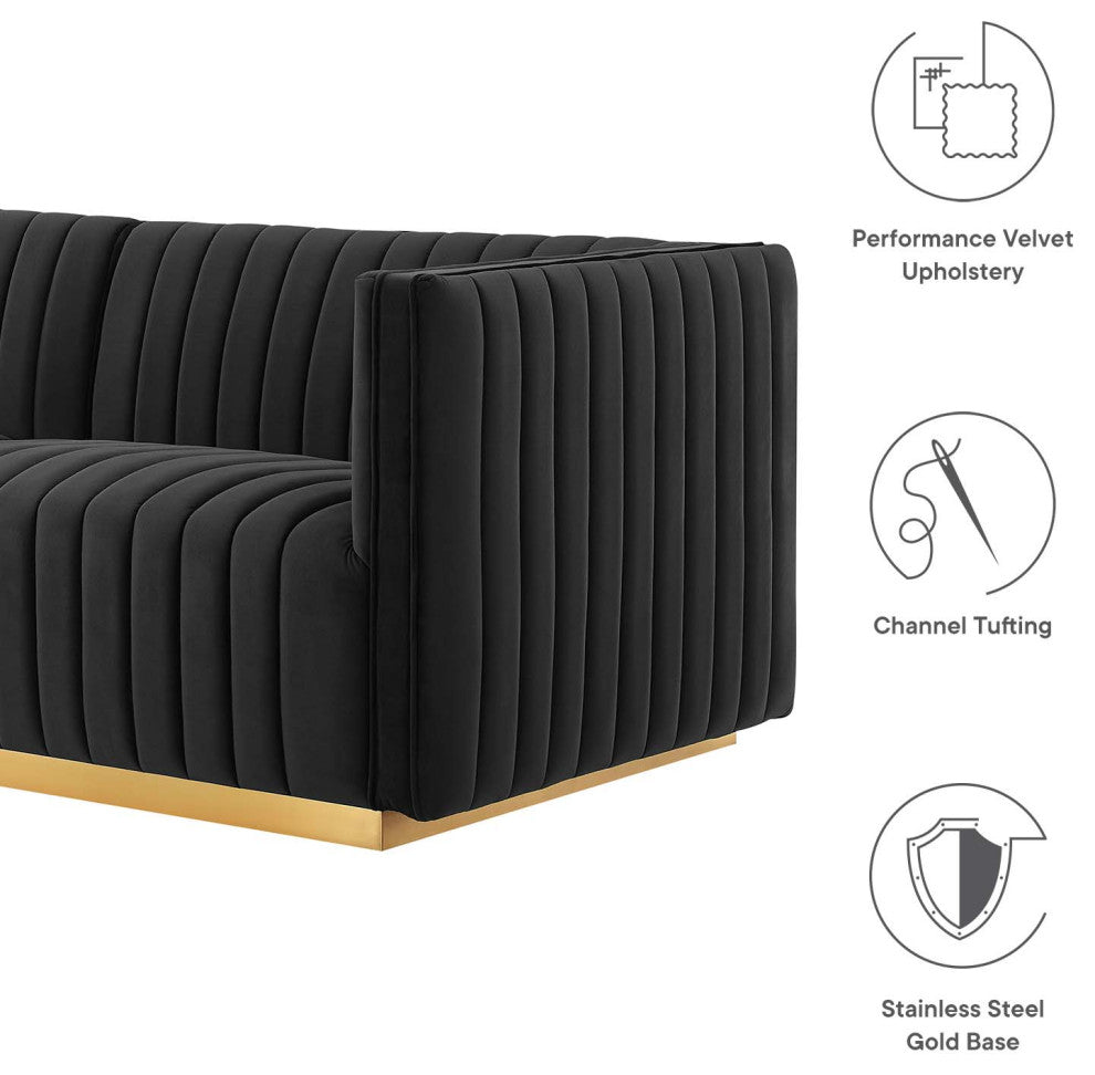 Conjure Channel Tufted Performance Velvet Loveseat, Gold Black