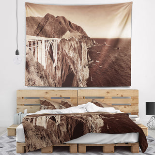 Bixby Bridge View Panorama Landscape Wall Tapestry, 80"x68"