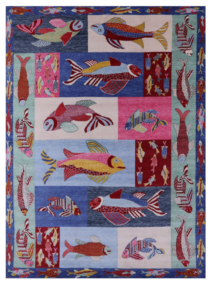 Hand Knotted Fish Design Gabbeh Rug 9' 1" X 12' 0" - Q13529