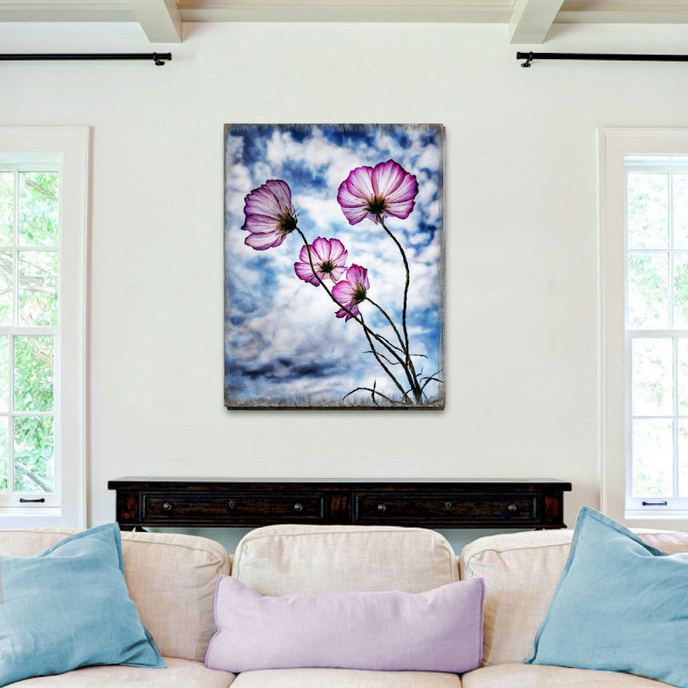 Flowers and Sky Art Wooden Wall Art, Small 12x9