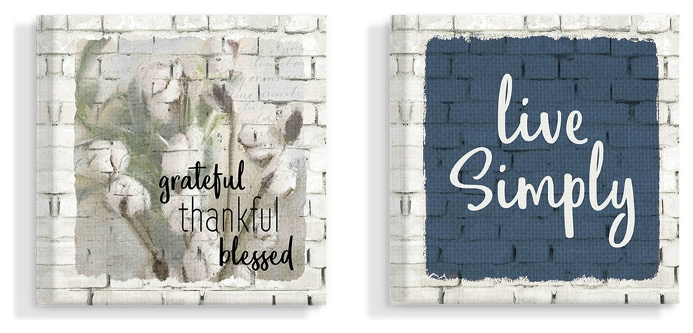 Love & Live Simply Farm House Windmill White Brick 2-Piece Canvas Art Set